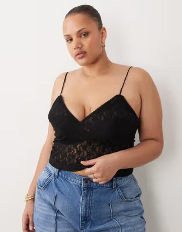 エイソス レディース トップス シャツ レース ASOS Curve ASOS DESIGN Curve lace cami top Black ブラック