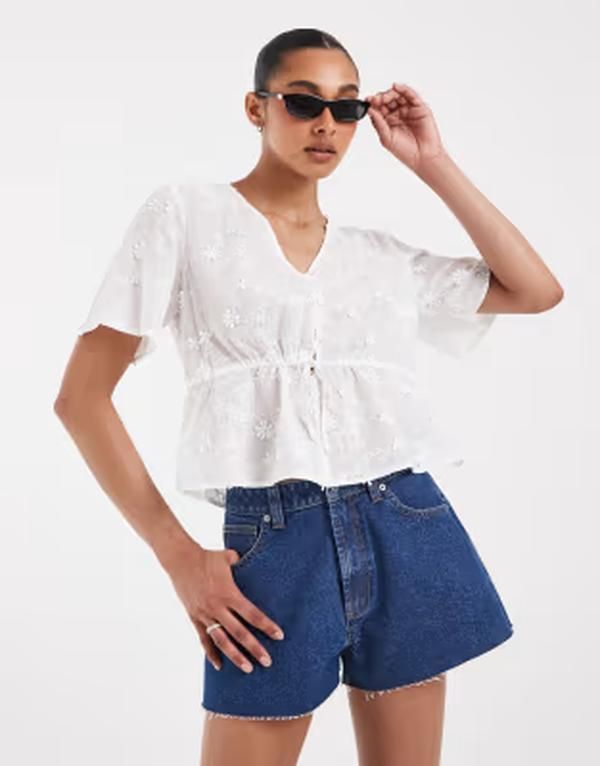 ピーシーズ レディース トップス シャツ Pieces tie front broderie top Cloudancer ホワイト