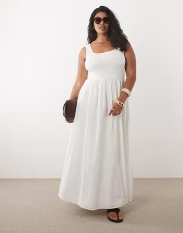 エイソス レディース トップス ワンピース リブ ミディ スカート ASOS Curve ASOS DESIGN Curve scoop ribbed bodice with poplin skirt