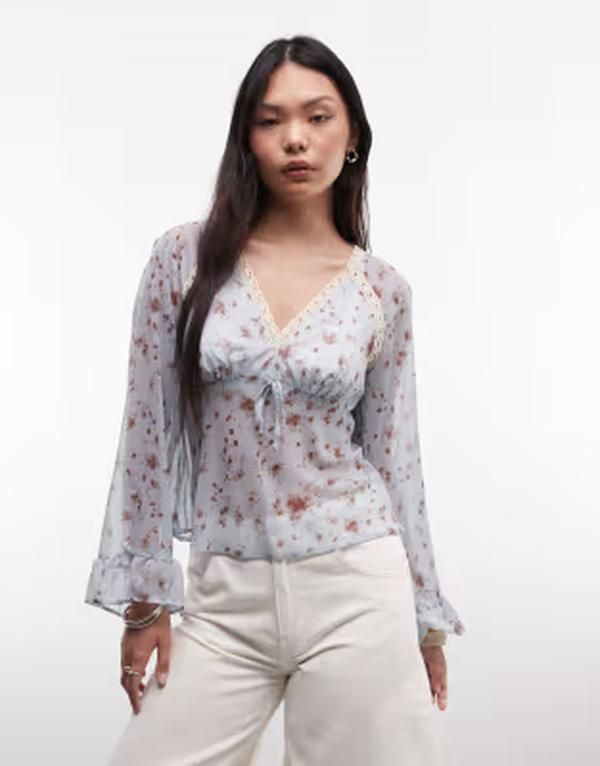 リクレイム ヴィンテージ レディース トップス シャツ シフォン Reclaimed Vintage chiffon tea top and pink ditsy Multi マルチカラー