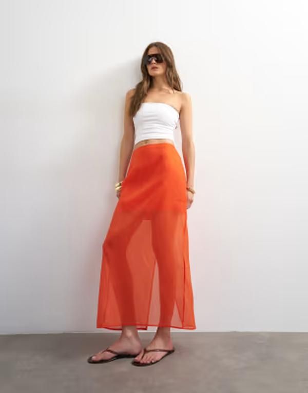 トップショップ レディース ボトムスカート シアー マキシ Topshop sheer organza maxi skirt in fiery orange Fiery orange オレンジ 14,686円