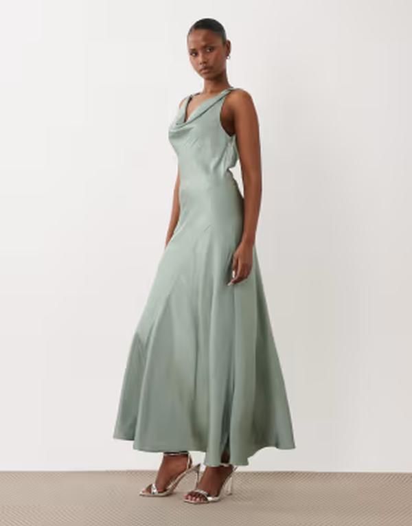 ヴィラ レディース トップス ワンピース サテン マキシ ホルター VILA halter cowl neck satin maxi dress milieu Green milieu グリーン