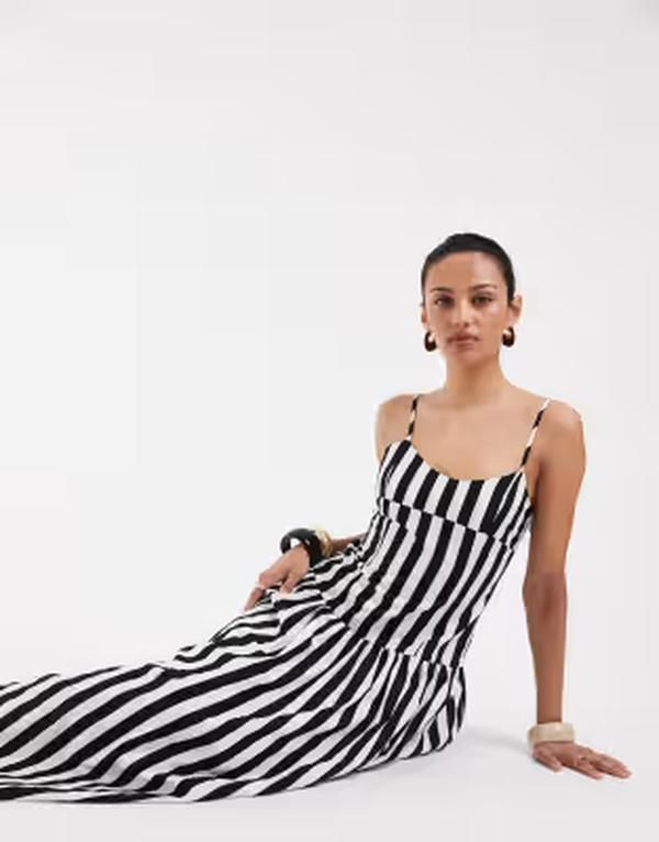 エイソス レディース トップス ワンピースカート ASOS DESIGN drop waist sundress with circle skirt in Black stripe ブラック