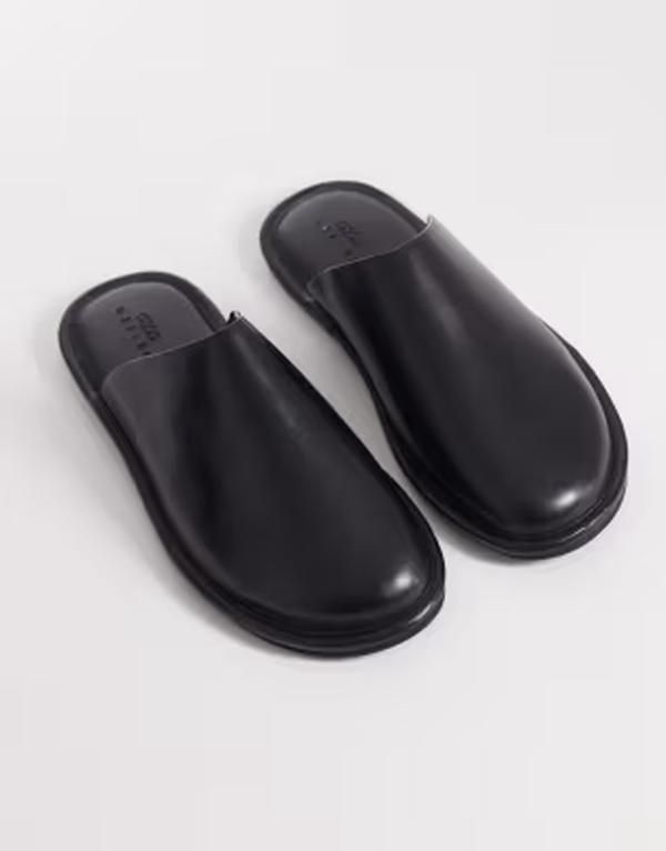エイソス メンズ シューズ サンダル レザー ASOS DESIGN mules leather Black ブラック