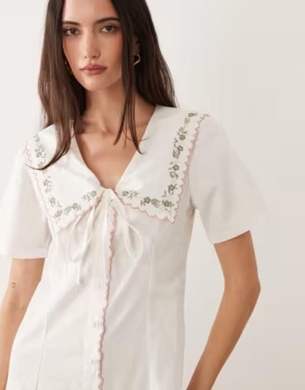 ブレーブソウル レディース トップス ワンピース ミニ Brave Soul button front mini tea dress with oversized collar and embroid