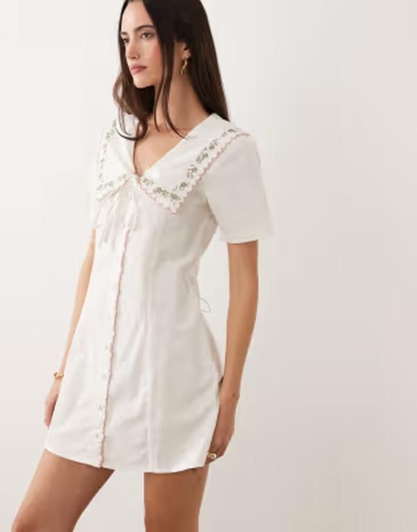 ブレーブソウル レディース トップス ワンピース ミニ Brave Soul button front mini tea dress with oversized collar and embroid