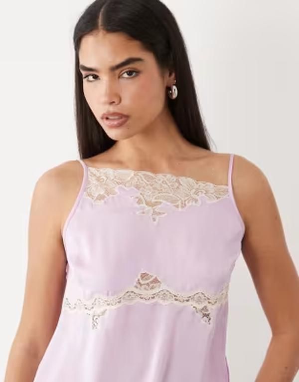 エイソス レディース トップス シャツ アシンメトリー レーストリム レース ASOS DESIGN asymmetric neckline lace trim camin lilac ライラック 15,735円