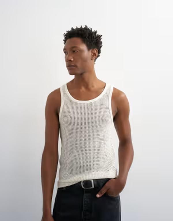 トップマン メンズ トップス ベスト Topman classic fit crochetank top in ecru エクリュ