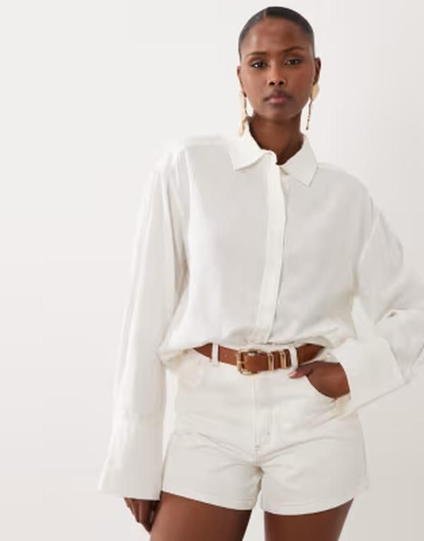 ジーナトリコ レディース トップス シャツ リネン Gina Tricot linen blend oversized shirt White ホワイト