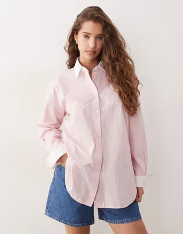 アルケット レディース トップス シャツ コットン ARKET pure cotton shirt stripes LIGHT PINK ピンク