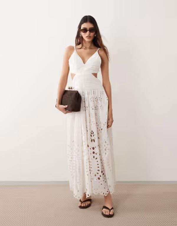 アレンジ レディース トップス ワンピース カットアウト コットン マキシ ARRANGE cotton paneled cut out broderie maxi dress WHITE ホワイト