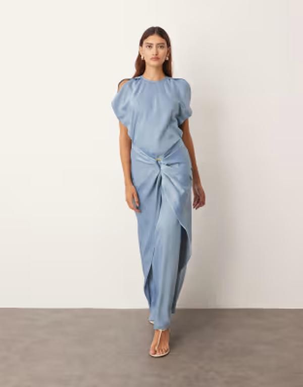 アレンジ レディース トップス ワンピース ドレープ マキシ ARRANGE drape split sleeves maxi dress with metal trim BLUE ブルー 27,170円
