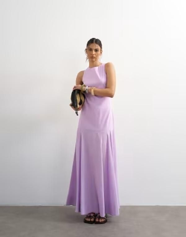 トップショップ レディース トップス ワンピース ミディ リネン Topshop linen rich dropped waist full circle hemidi dress in lilac