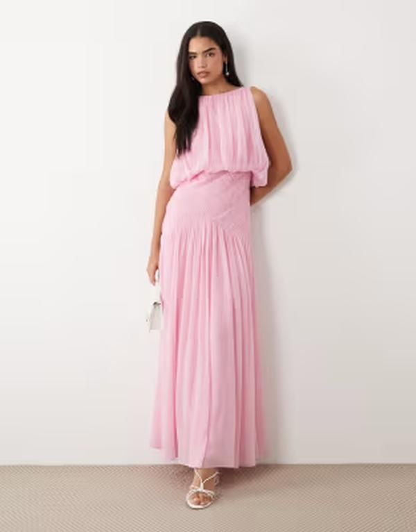 エイソス レディース トップス ワンピース ドレープ ギャザー マキシ ASOS DESIGN draped gauged ruched waist detailing maxi dress pink