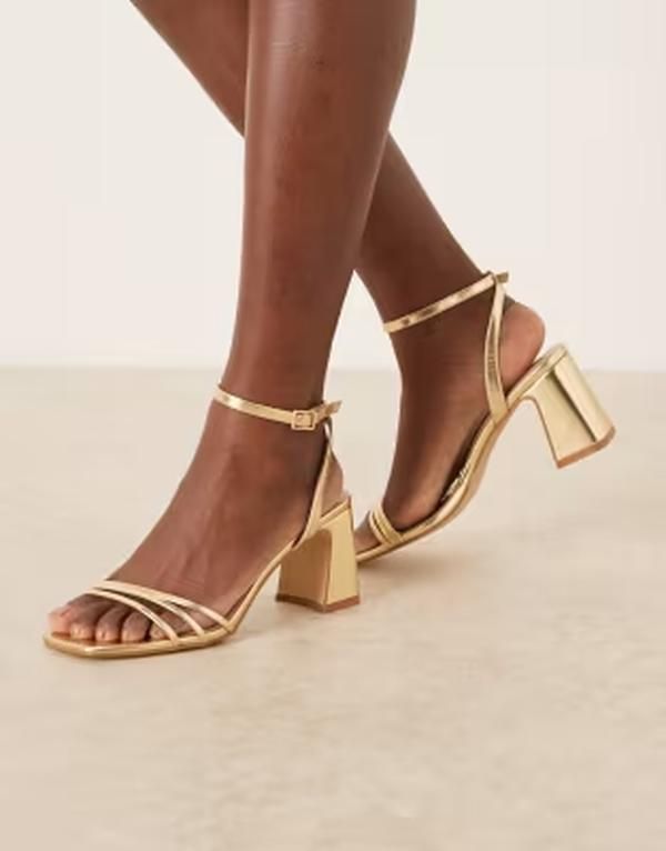 レイド ワイドフィット レディース シューズ サンダル ヒール RAID Wide Fit Kittey block heel sandals Gold pu ゴールド 14,615円