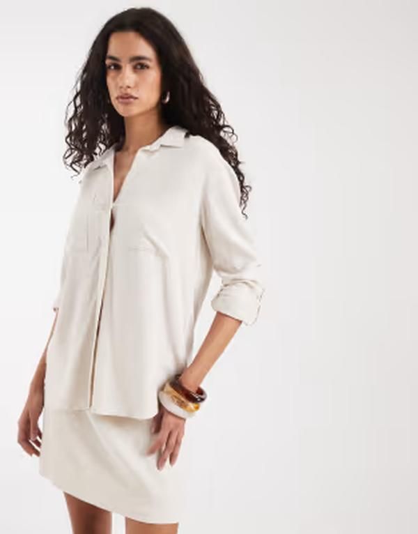 オンリー レディース トップス シャツ リネン ONLY linen mix oversize shirt Moonbeam ベージュ