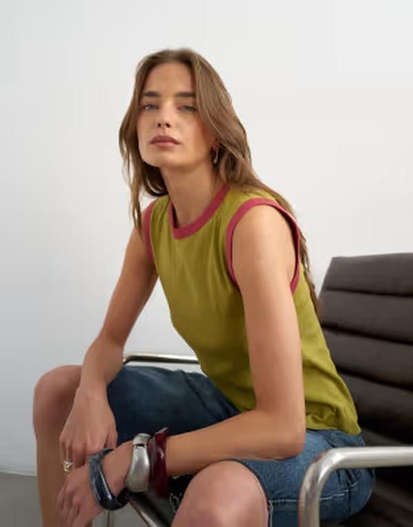 トップショップ レディース トップス タンクトップ Topshop tipping slim tank GREEN グリーン
