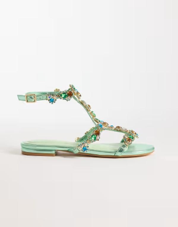 アザレア ワン レディース シューズ サンダル AZALEA WANG Azalea Sarita embellished flat sandals in aquamarine GREEN グリーン 24,360円