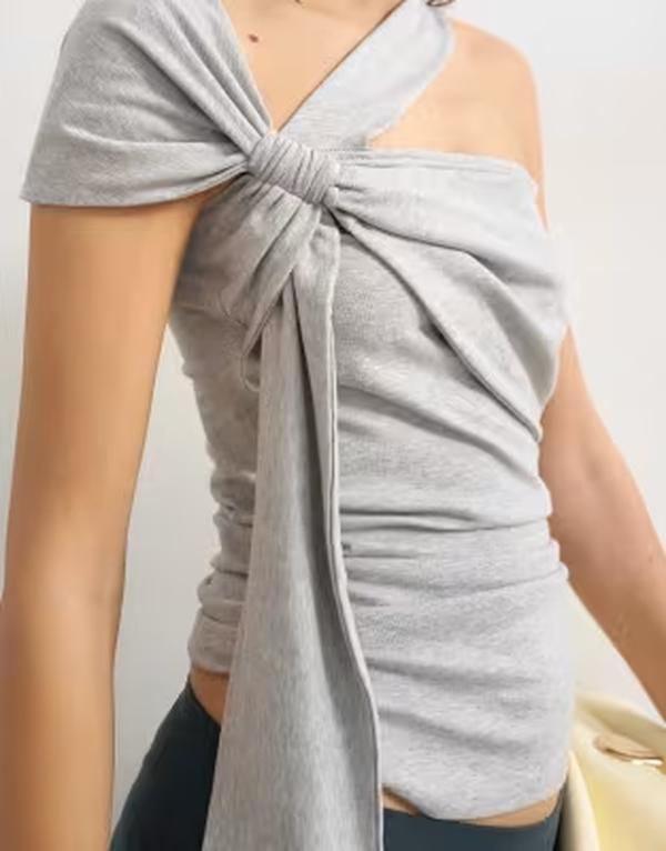 トップショップ レディース トップス タンクトップ Topshop tie strap knot detail tank top in heather Gray Heather グレー