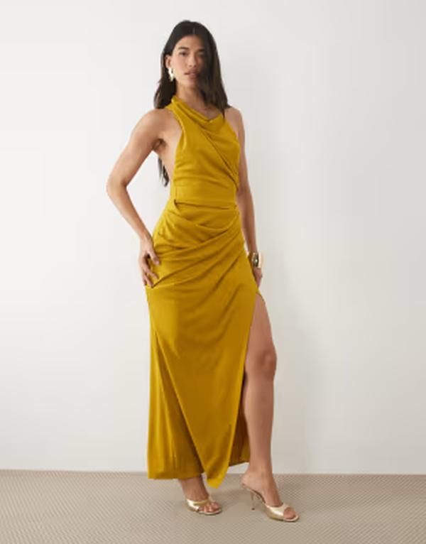エイソス レディース トップス ワンピース オープンバック ハイネック ギャザー マキシ ASOS DESIGN ruched waist high neck maxi dress with open