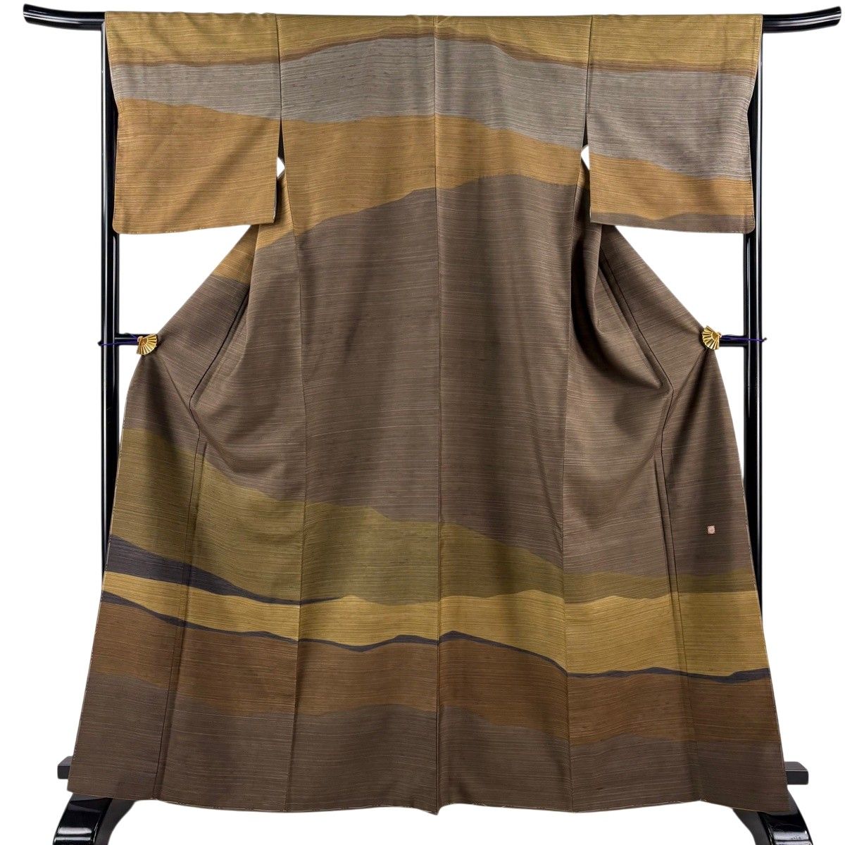 【美品】 訪問着 身丈165cm 裄丈67cm M 袷 牛首紬地 落款 幾何学模様 焦茶色 正絹 逸品 【中古】 28,470円