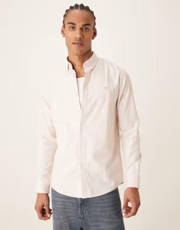 ファーラー メンズ トップス シャツ ロゴ Farah Steen long sleeve logo shirt wide stripe PINK WIDE STRIPE ピンク 28,470円