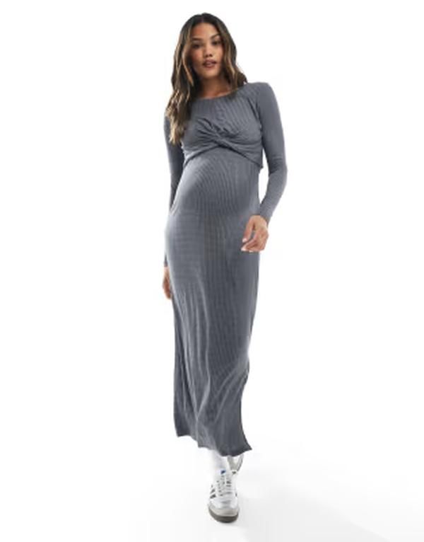 ママライシアス レディース ボトムスカート リブ ジャージー マタニティ Mamalicious Mamalicious Maternity jersey ribbed skirt in heathe