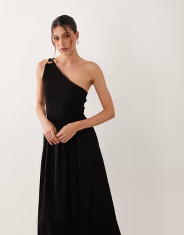 エイソス レディース トップス ワンピース ミディ ワンショルダー ASOS DESIGN oneshoulder midi dress withardware trim BlackBrown ブラッ 15,036円