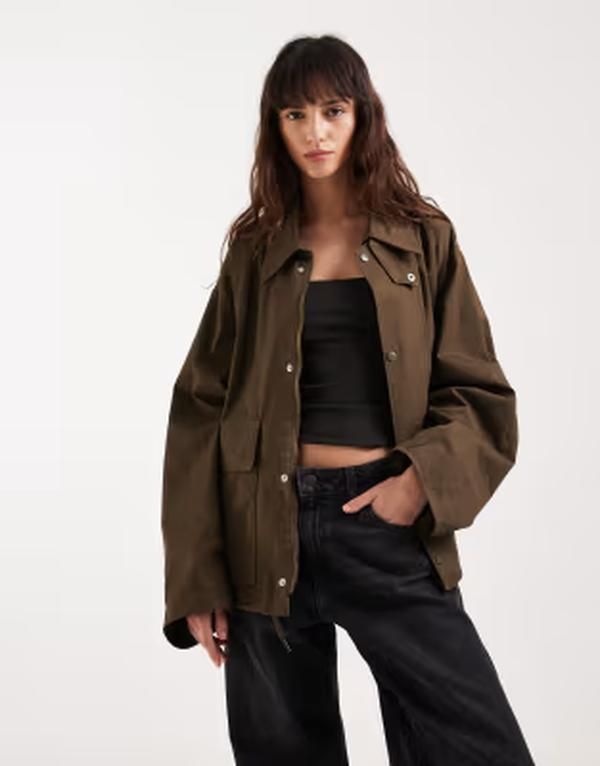 モーテル レディース アウター ジャケット・ブルゾン ハイネック Motel Vireon high neck jacket Khaki カーキ