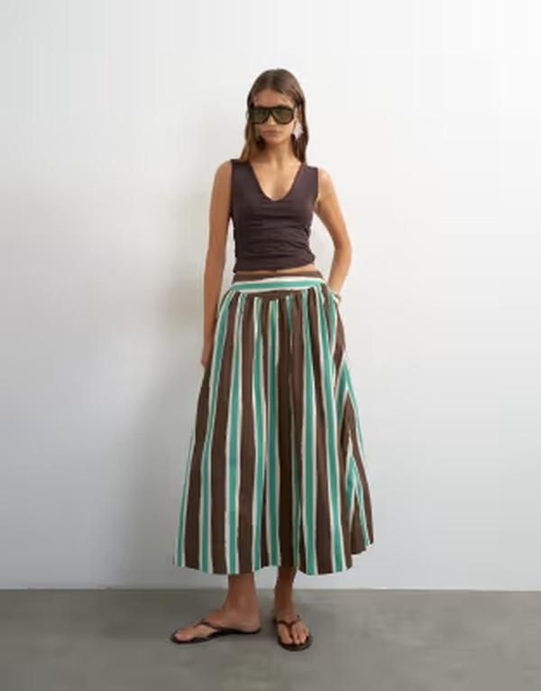 トップショップ レディース ボトムスカート マキシ Topshop drop waist saloon maxi skirt stripe part of a set Brown Stripe ブラウ 18,360円