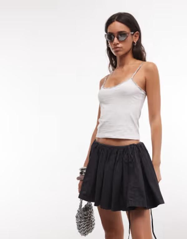 ウィークデイ レディース ボトムスカート ミニ Weekday volume mini skirt in washed black ブラック