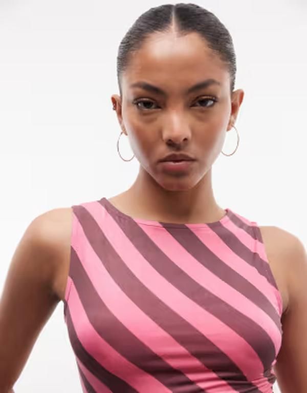 デイジーストリート レディース トップス シャツ ジャージー Daisy Street slinky jersey tank top and brown stripes PINK BROWN STRI 11,146円