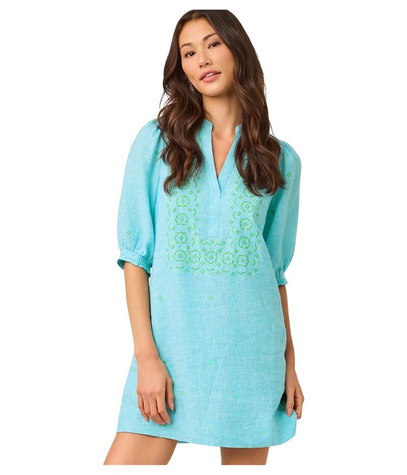 リリーピュリッツァー レディース トップス シャツ リネン Lilly Pulitzer Mialeigh Elbow Sleeve Linen Capri Blue X Resort White ホ