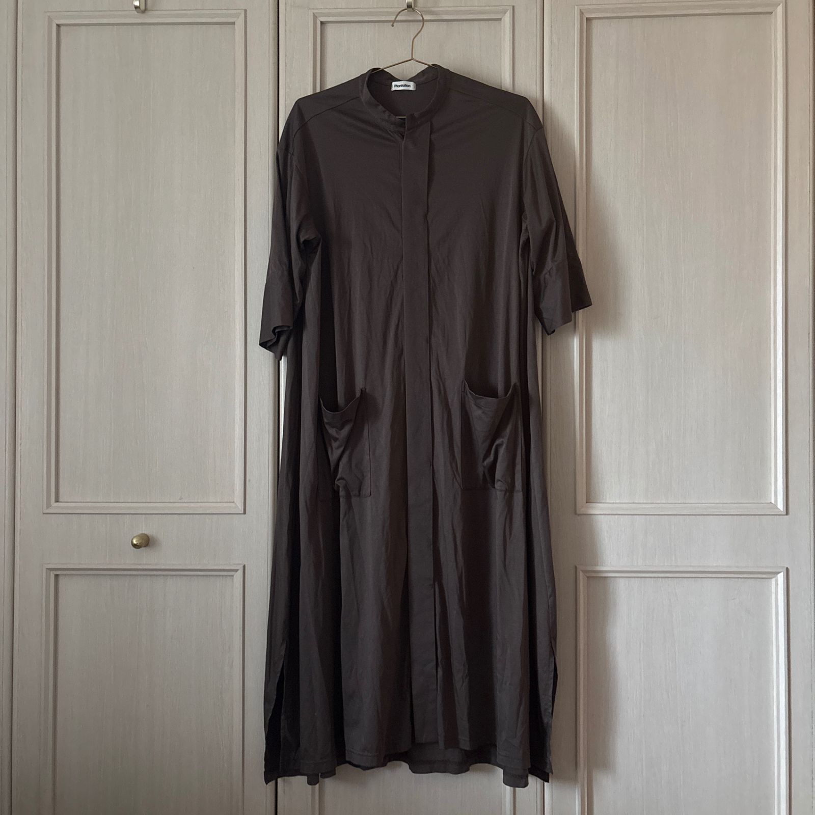 66 plantation　プランテーション　ワンピース　羽織　ロング　ブラウン シャツ レディース　blouse　shirt　Tops　ladies　お呼ばれ　デート　オフィスカジュアル　食事会　可愛い　上品　無地