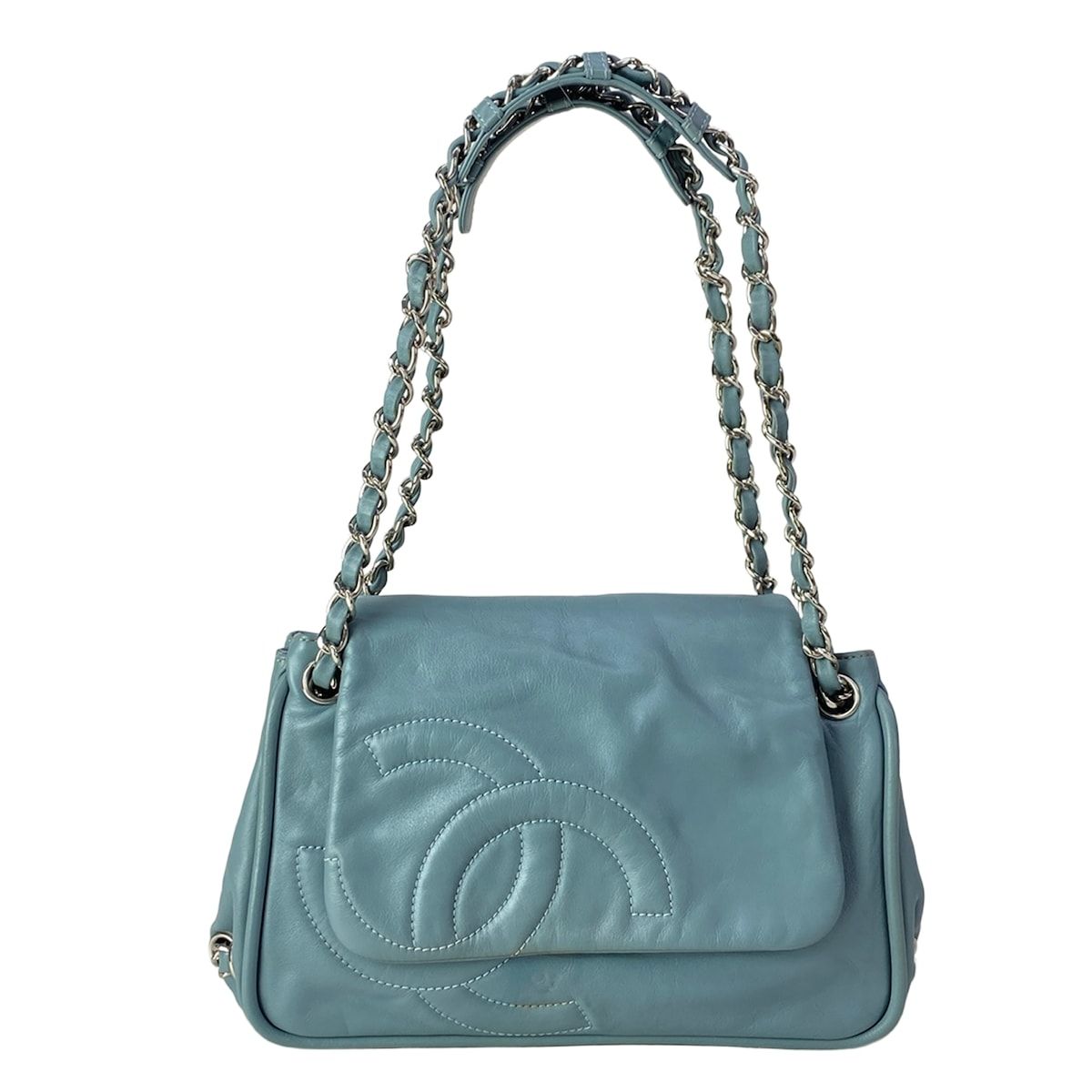 CHANEL(シャネル) ショルダーバッグ - ブルーグレー チェーンショルダー/シルバー金具 レザー