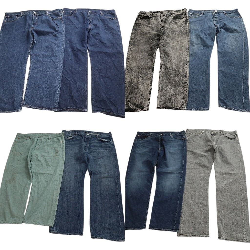 古着卸 リーバイス 501 デニムパンツ 8枚セット ( メンズ 42/46/48 ) ストレート グリーン グレー ケミカルウォッシュ 中古 古着 NF9448