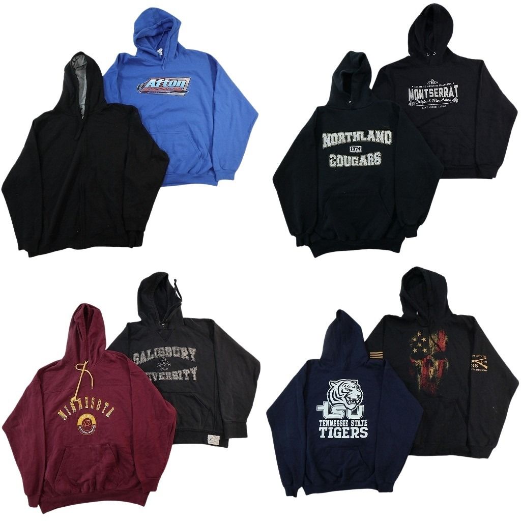 古着卸 まとめ売り スウェットパーカー フーディー 8枚セット ( メンズ L/XL ) スカル カレッジ風 3段プリント ブラック 中古古着 NF9540 6,432円