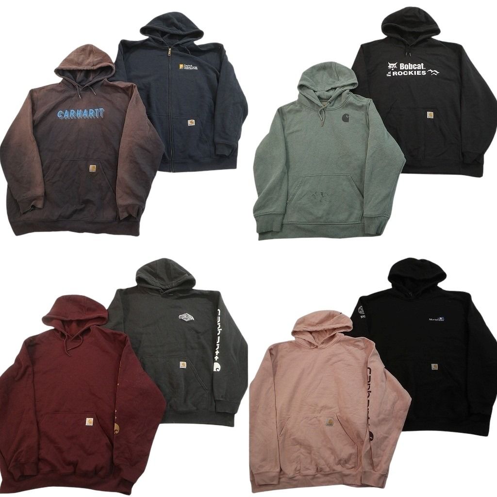 古着卸 まとめ売り カーハート スウェット 8枚セット ( メンズ 3XL/2XL ) ジップフーディー ワンポイント ライトグリーン 中古 古着 NF9562