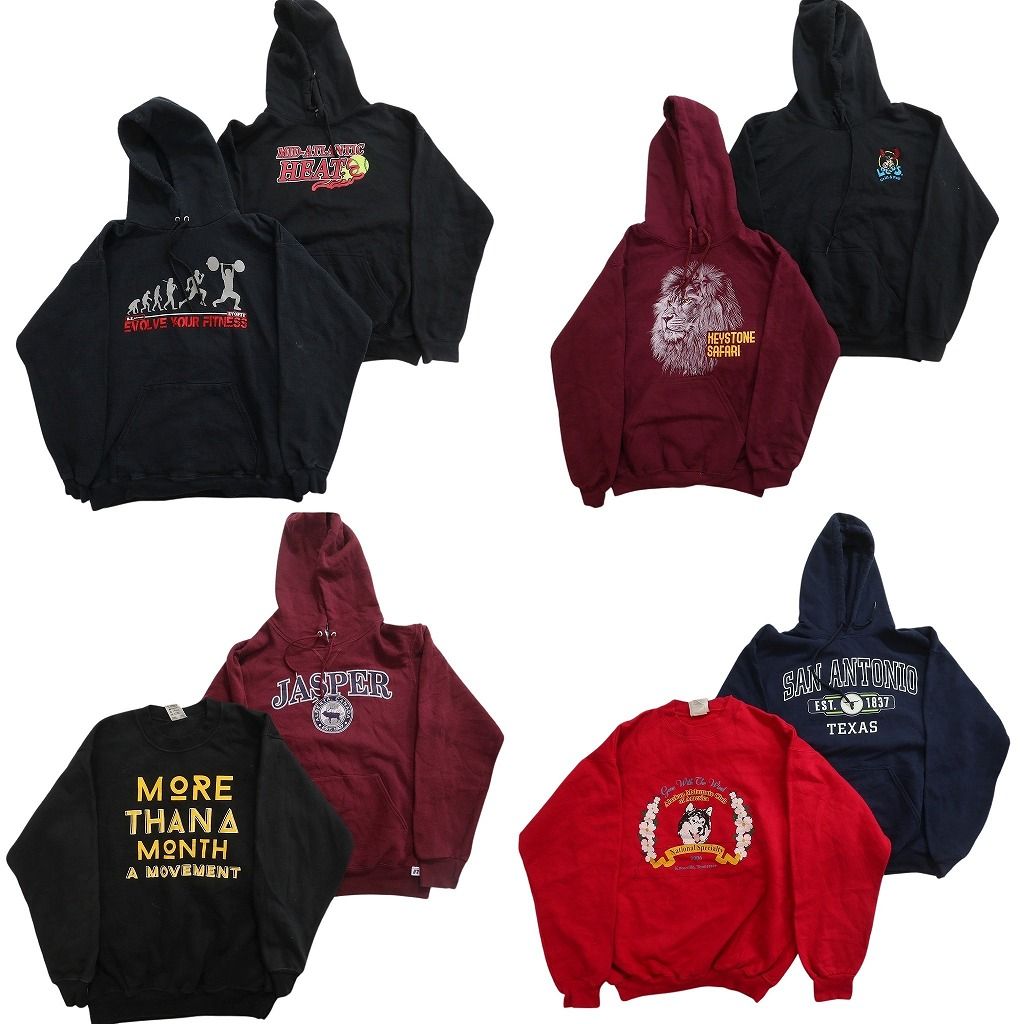 古着卸 まとめ売り スウェット 8枚セット ( メンズ S/M ) フーディー オールド ラッセル 前V ワンポイント 中古 古着 NF9632