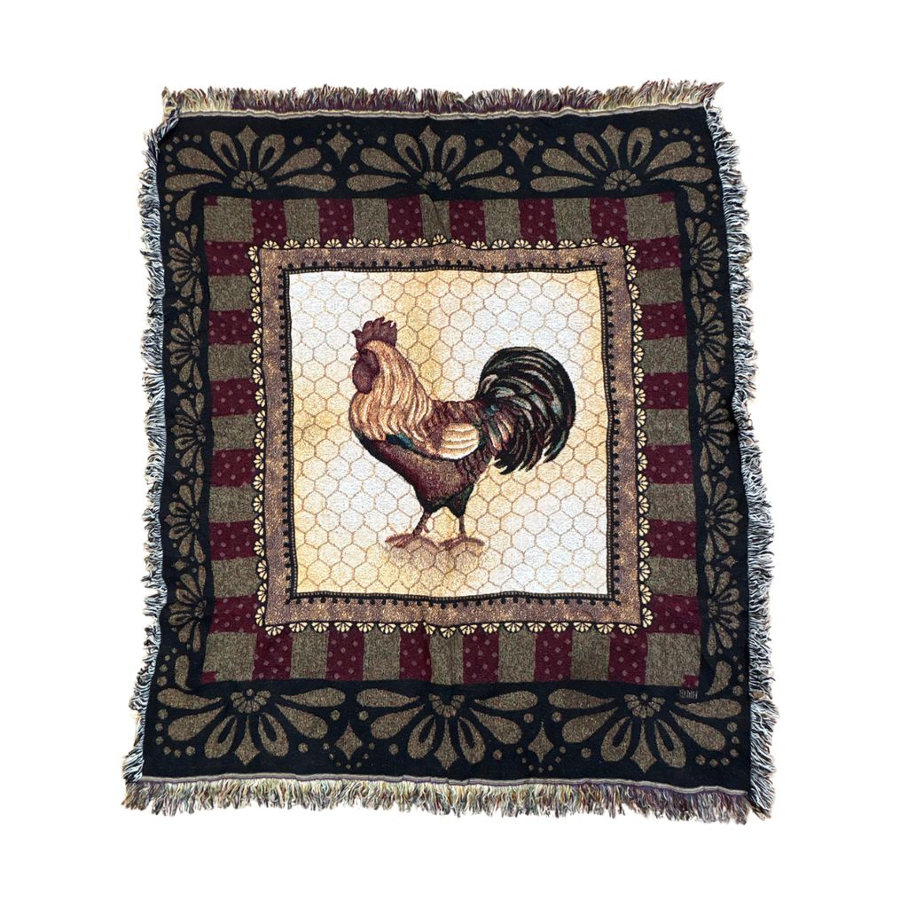 vintageラグ ブランケット マルチカバー タペストリー にわとり アニマル チキン ハニカム柄 Rug Blanket Animal 4241