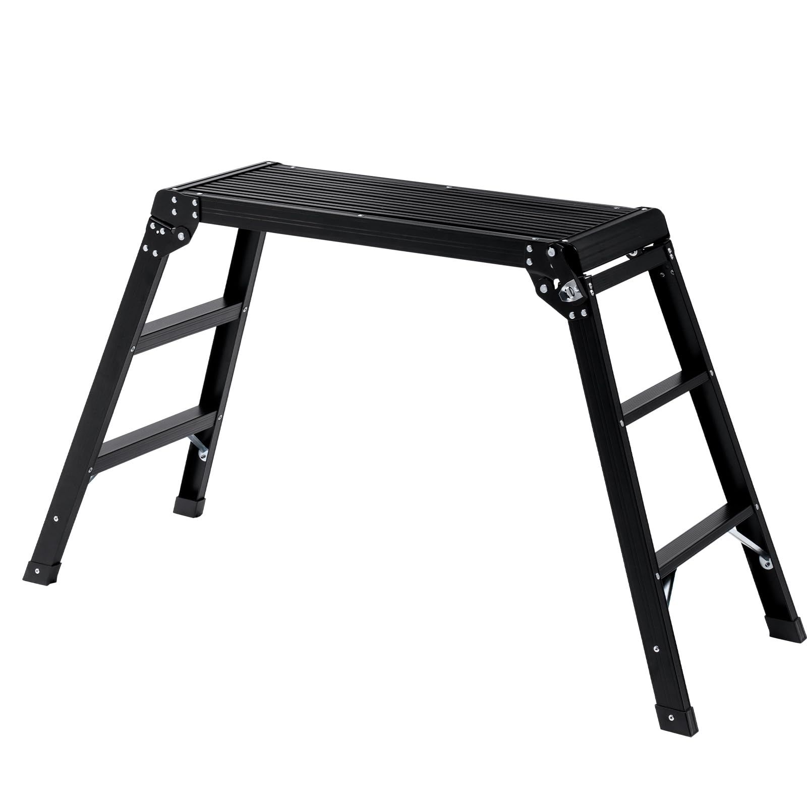 イーサプライ 洗車台 アルミ足場台 3段 高さ70cm ハイタイプ 耐荷重150kg 天板76cm×30cm ブラック EEX-KYA25BK | 軽量4kg,折りたたみ,脚立,幅広ステップ,踏み台pms