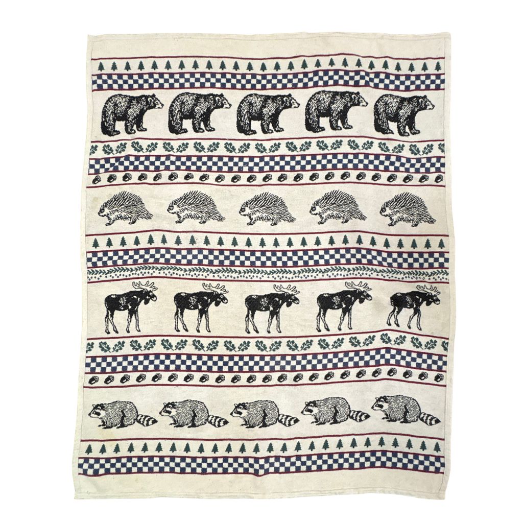 【L.L.Bean】 80～90s USA製 vintageラグ ブランケット マルチカバー タペストリー アニマル チェック Rug Blanket 3253 22,200円