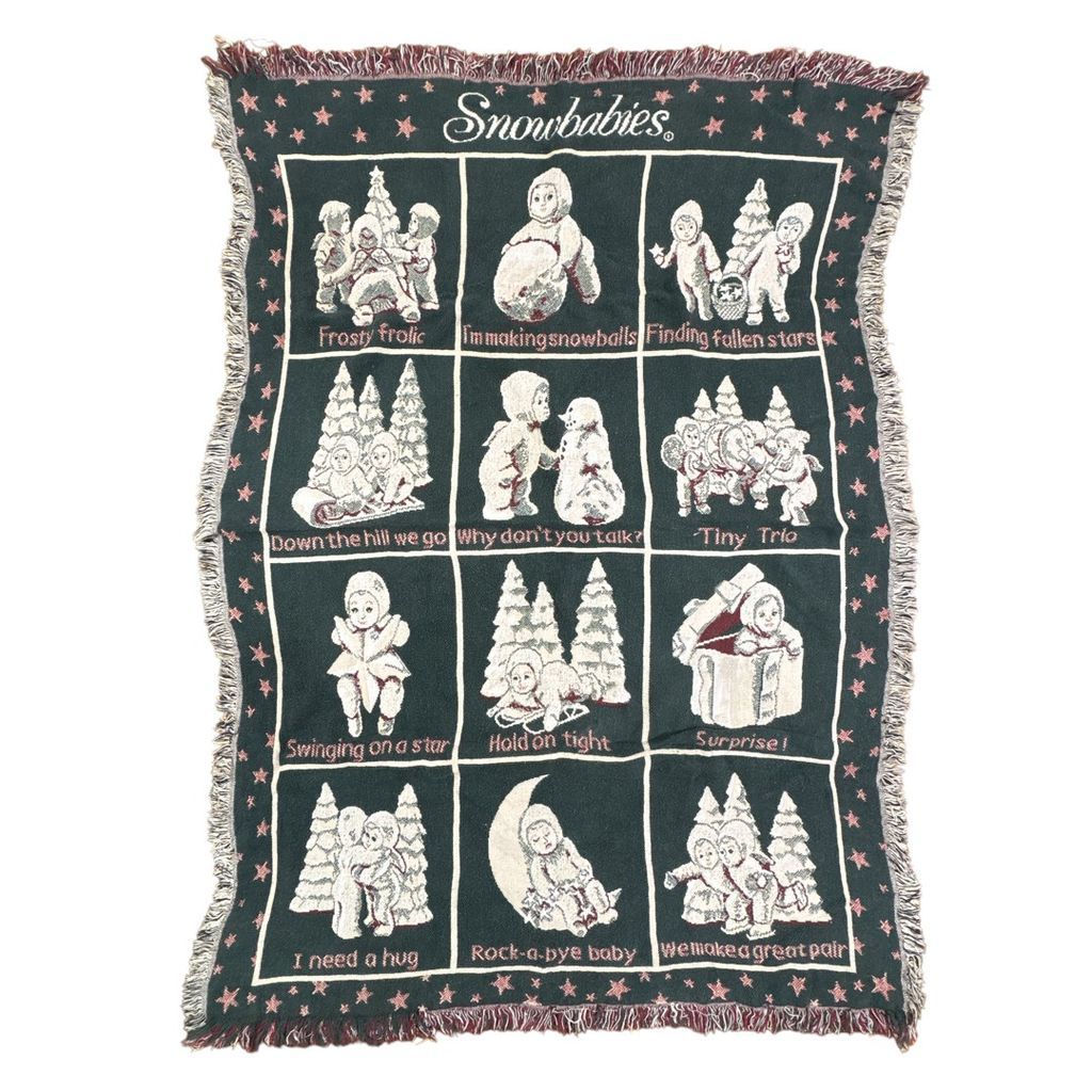 vintageラグ ブランケット マルチカバー タペストリー USA製 アン・ヴェンツェル スノーベビー フィギュリン 赤ちゃん Snowbabies 2338