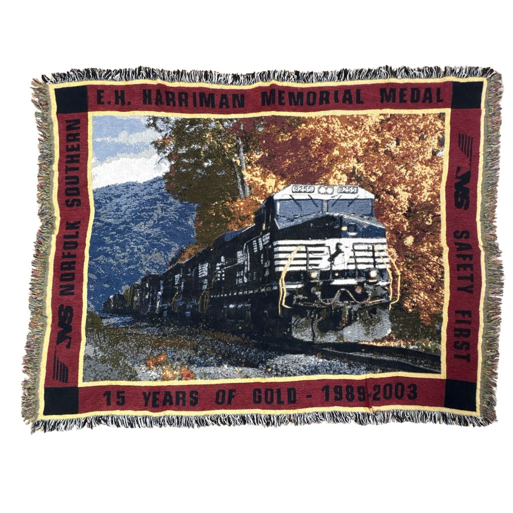 vintageラグ ブランケット マルチカバー タペストリー 00s ノーフォークサザン鉄道 絵画 アート Rug Blanket Railway 3575