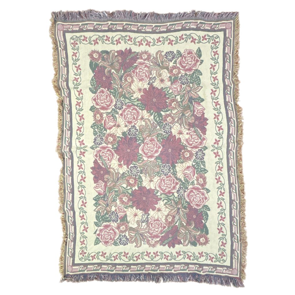 vintageラグ ブランケット マルチカバー タペストリー フラワー 花 バラ ローズ エレガント Rug Blanket Floral 3594