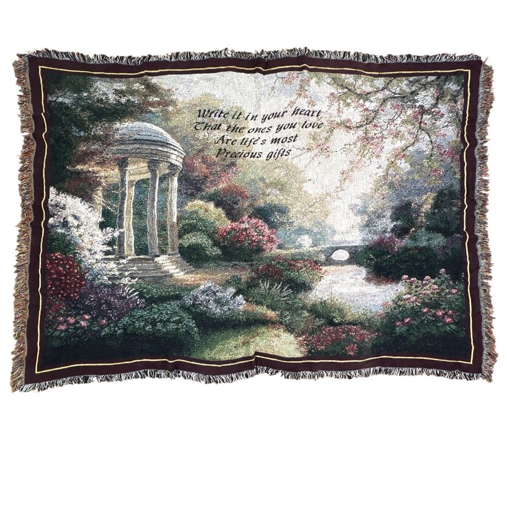 vintageラグ ブランケット マルチカバー タペストリー アート 絵画 USA製 庭園 風景 フラワー 花 メッセージ 2222