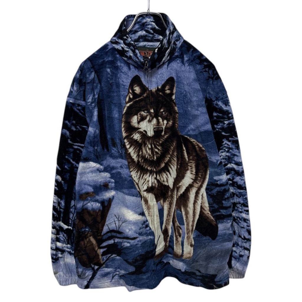 【TRAIL CREST】 Wolf Animal Real Art Fleece Jacket オオカミ リアルアートフリースジャケット S-4441