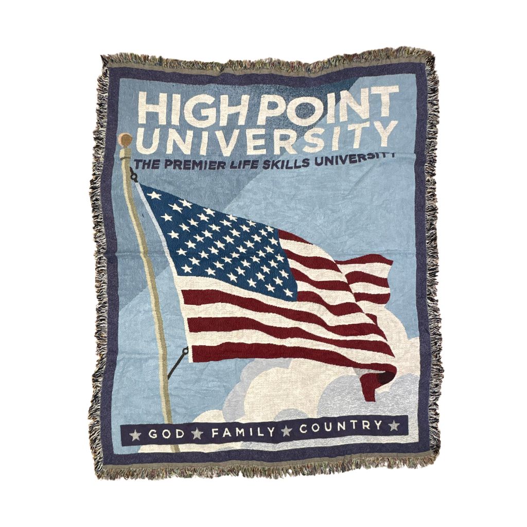 vintageラグ ブランケット マルチカバー タペストリー ハイポイント大学 星条旗 カレッジ Rug Blanket USA Flag 3450