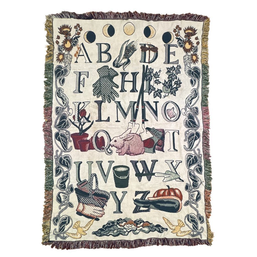 vintageラグ ブランケット マルチカバー タペストリー アルファベット ウサギ アニマル ツタ フラワー 花 Rabbit Animal Rug Throw Blanket Flower 2364