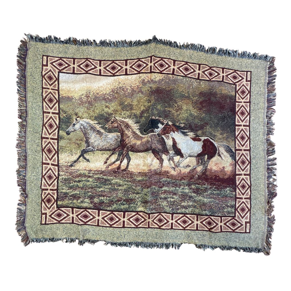 vintageラグ ブランケット マルチカバー タペストリー USA製 ネイティブ柄 ホース 馬 アニマル Rug Blanket Horse 2959 7,500円